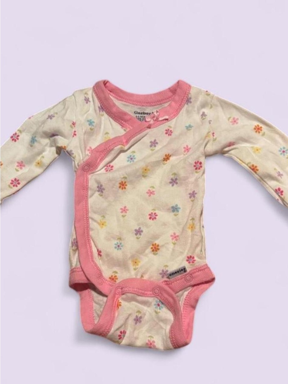 Gerber Pink Trim Floral Baby One-Piece| 0-3M